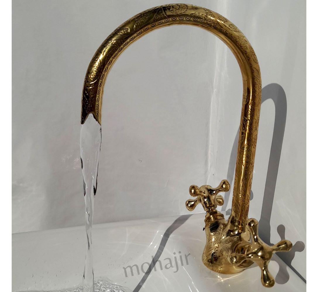 Robinet de lavabo en or poli,Robinet à double poignée avec bec haut,Mitigeur de lavabo en laiton de luxe,Accessoire classique pour la maison