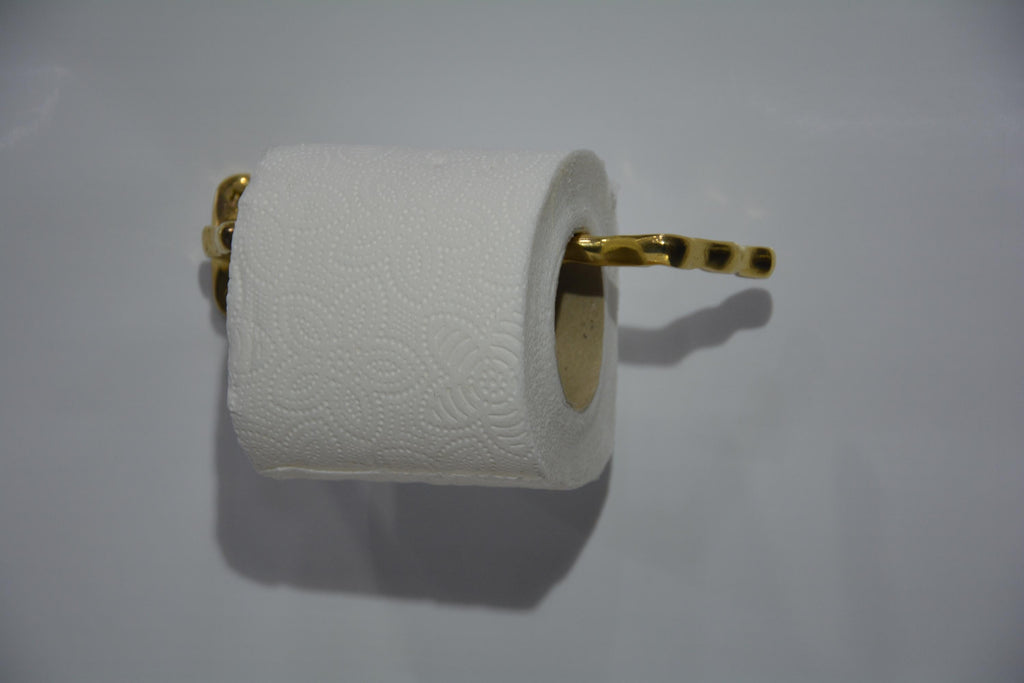 Handmade brass towel rail, engraved unlacquered brass toilet paper holder, brass toilet roll holder