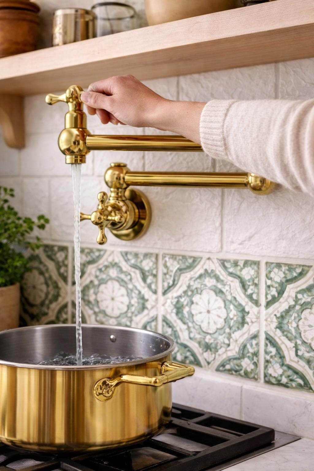 Robinet mural pour casserole en laiton massif | Robinet de cuisine à bras pivotant rabattable | Robinetterie Économiseur D'eau