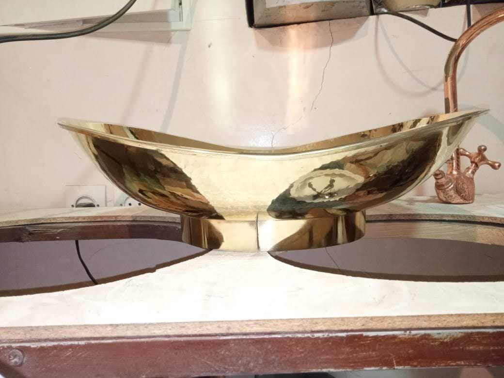 Vasque en laiton marocaine – Vasque à poser en laiton massif – Lavabo artisanal fait main – Salle de bain luxe