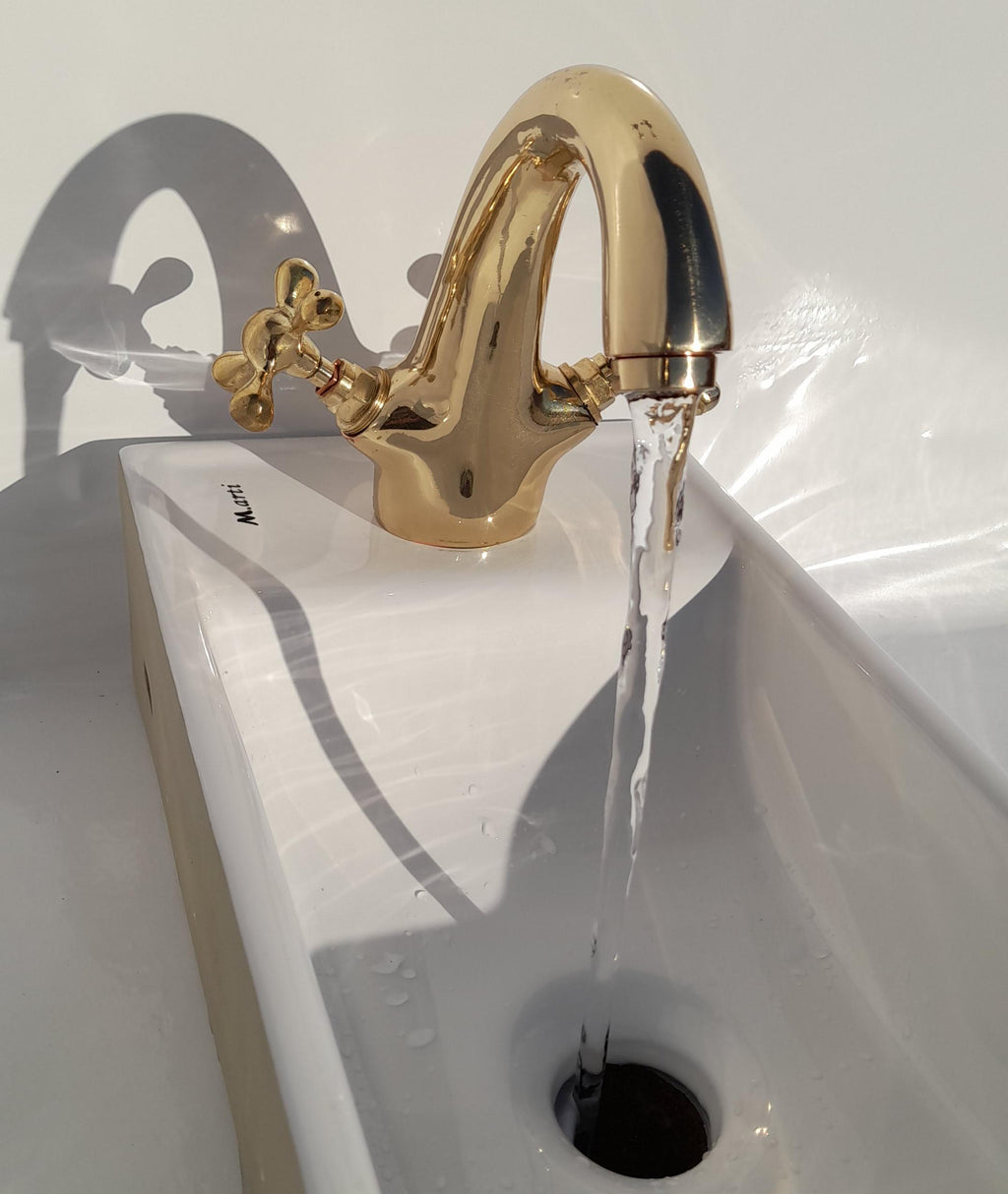 Robinet de lavabo vintage en laiton | Robinet de lavabo classique à poignées croisées,bonde escamotable