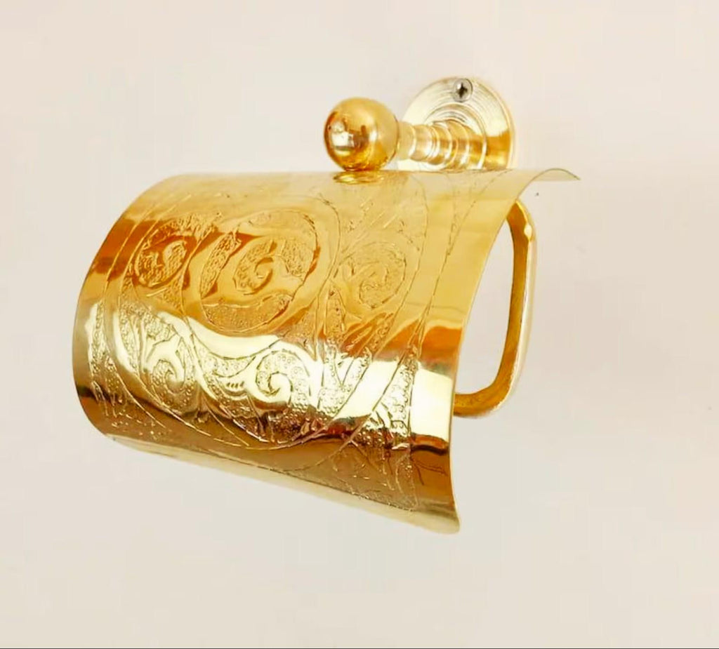 Porte-papier hygiénique en laiton gravé à la main,Porte-rouleau de papier toilette en laiton |Accessoires muraux vintage pour salle de bain