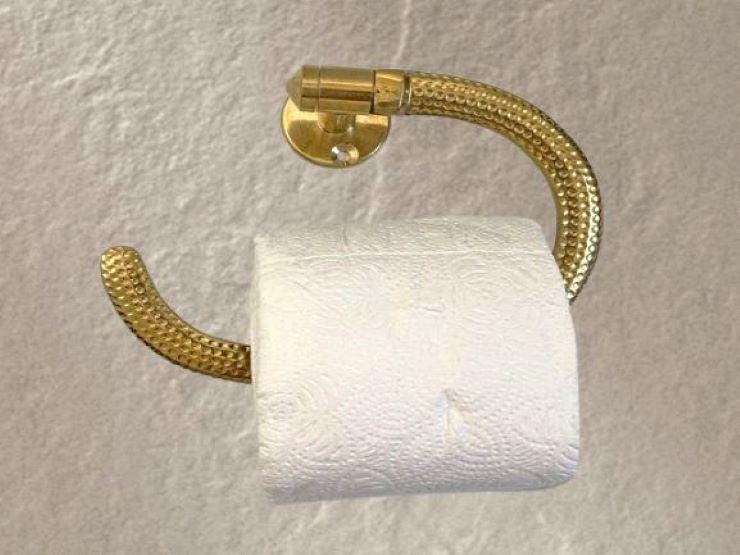 Porte-papier en laiton fait main, support papier wc en laiton non laqué gravé dérouleur papier wc laiton