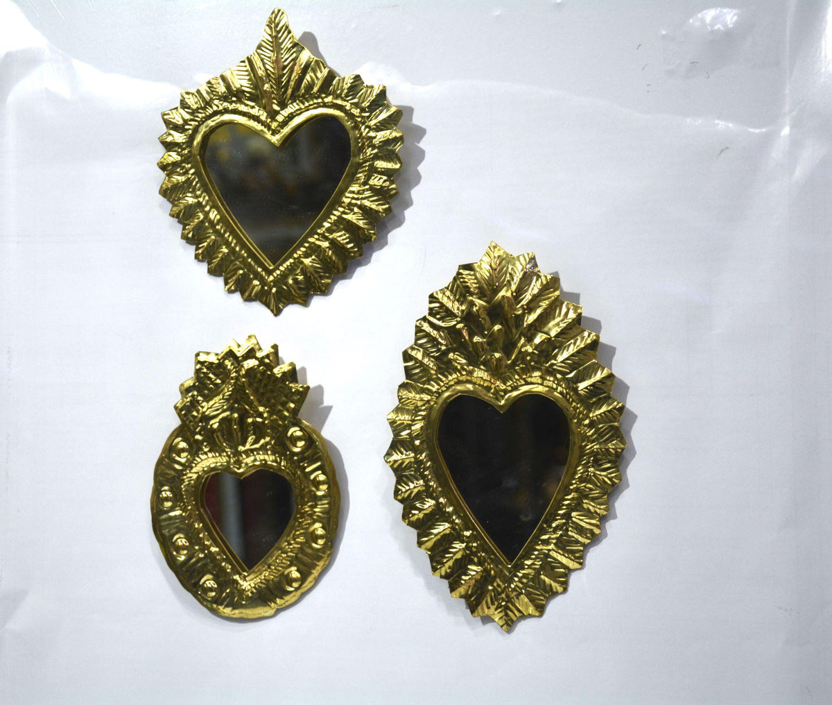 3 Miroirs Suspendus à Chaîne en Métal Cœur Doré, miroirs en laiton fait main ,miroirs bohême