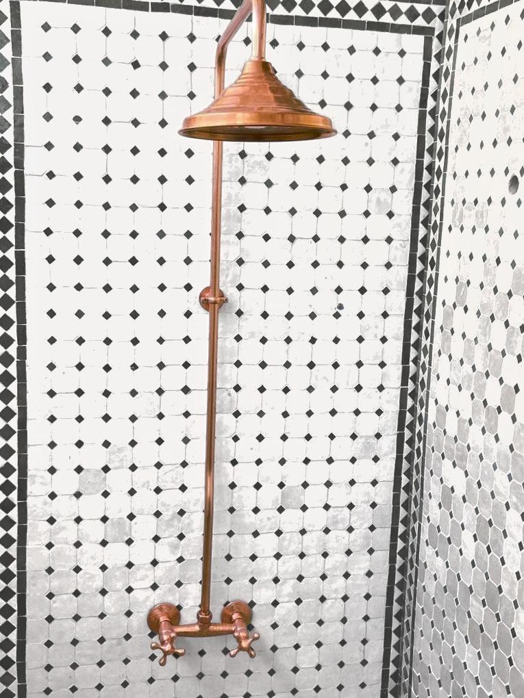 Unlacquered Solid Copper Outdoor Shower with Copper Shower Head, Vintage Copper Shower System