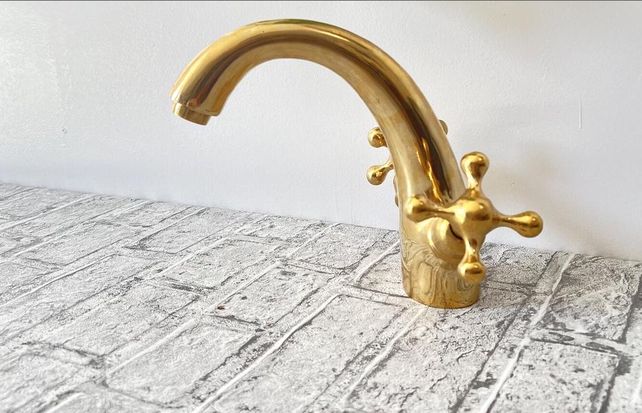 Robinet de lavabo vintage en laiton | Robinet de lavabo classique à poignées croisées