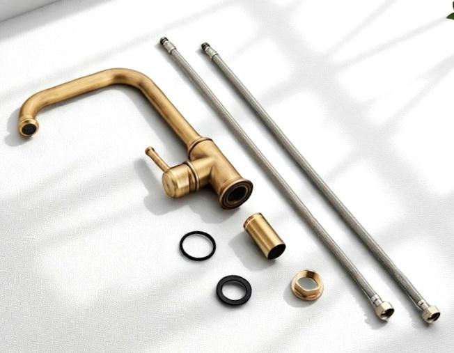 Robinet de cuisine style ancien en laiton massif – finition bronze premium-robinet pivotant en laiton massif