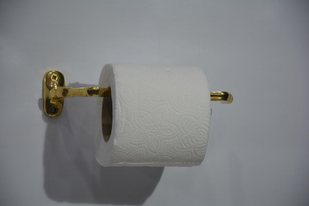 Handmade brass towel rail, engraved unlacquered brass toilet paper holder, brass toilet roll holder