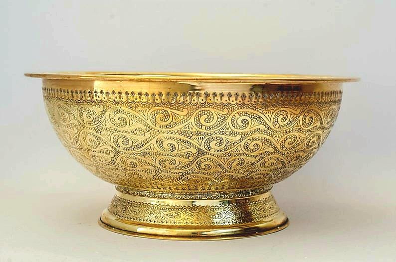 vasque marocaine en laiton massif gravé non laqué ,Lavabo fabriqué à la main en laiton non laqué, évier en laiton à poser
