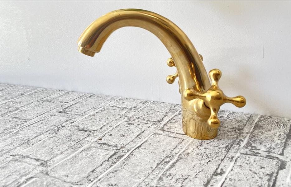 Robinet de lavabo vintage en laiton | Robinet de lavabo classique à poignées croisées,bonde escamotable