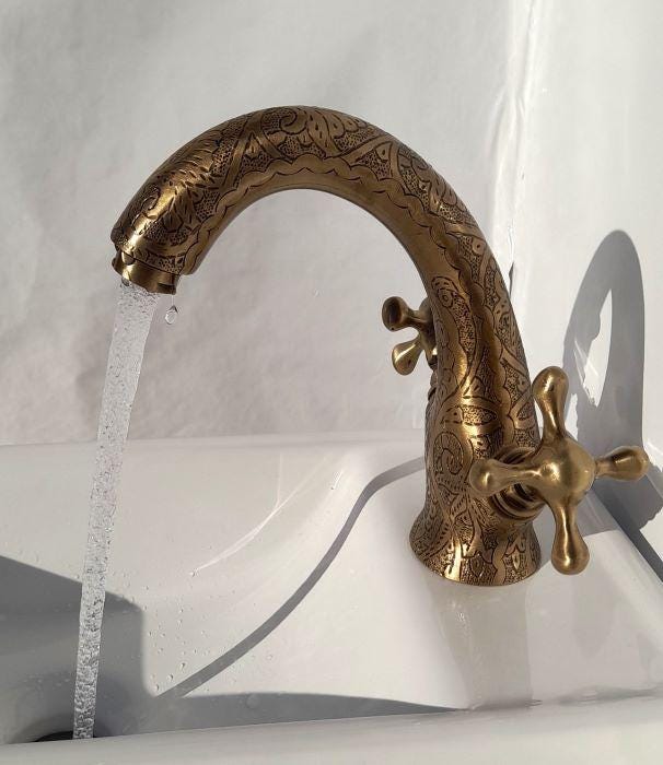Robinet de salle de bain en laiton et bronze gravé à la main,Robinet d'évier en laiton massif de style antique,salle de bain vintage de luxe