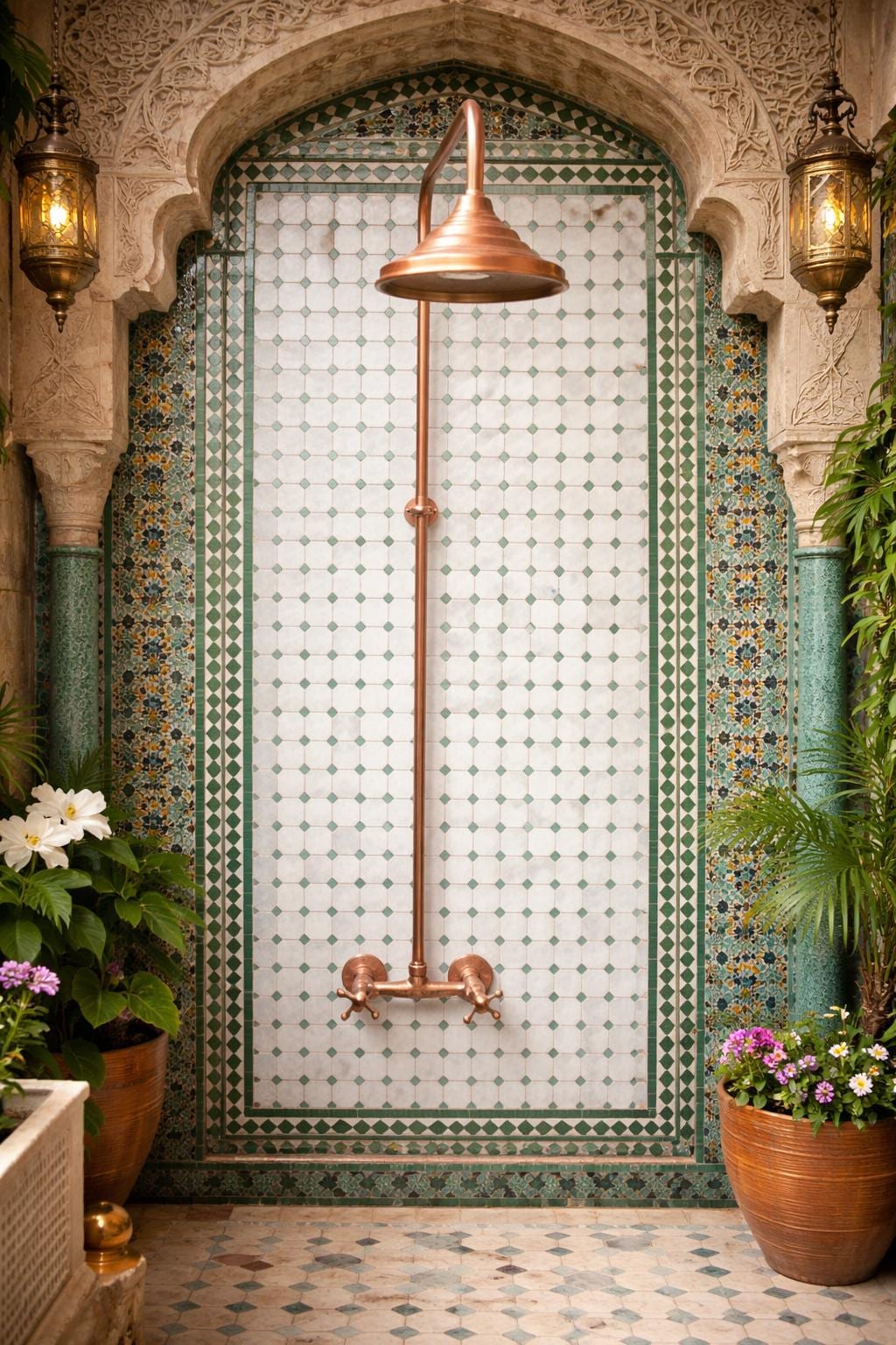 Unlacquered Solid Copper Outdoor Shower with Copper Shower Head, Vintage Copper Shower System