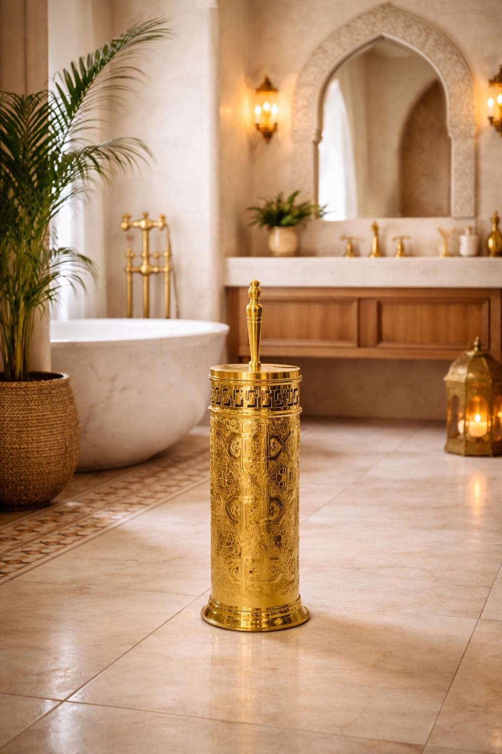 Brosse de toilette en laiton gravée à la main, brosse de toilette en cuivre fabriquée artisanalement au Maroc