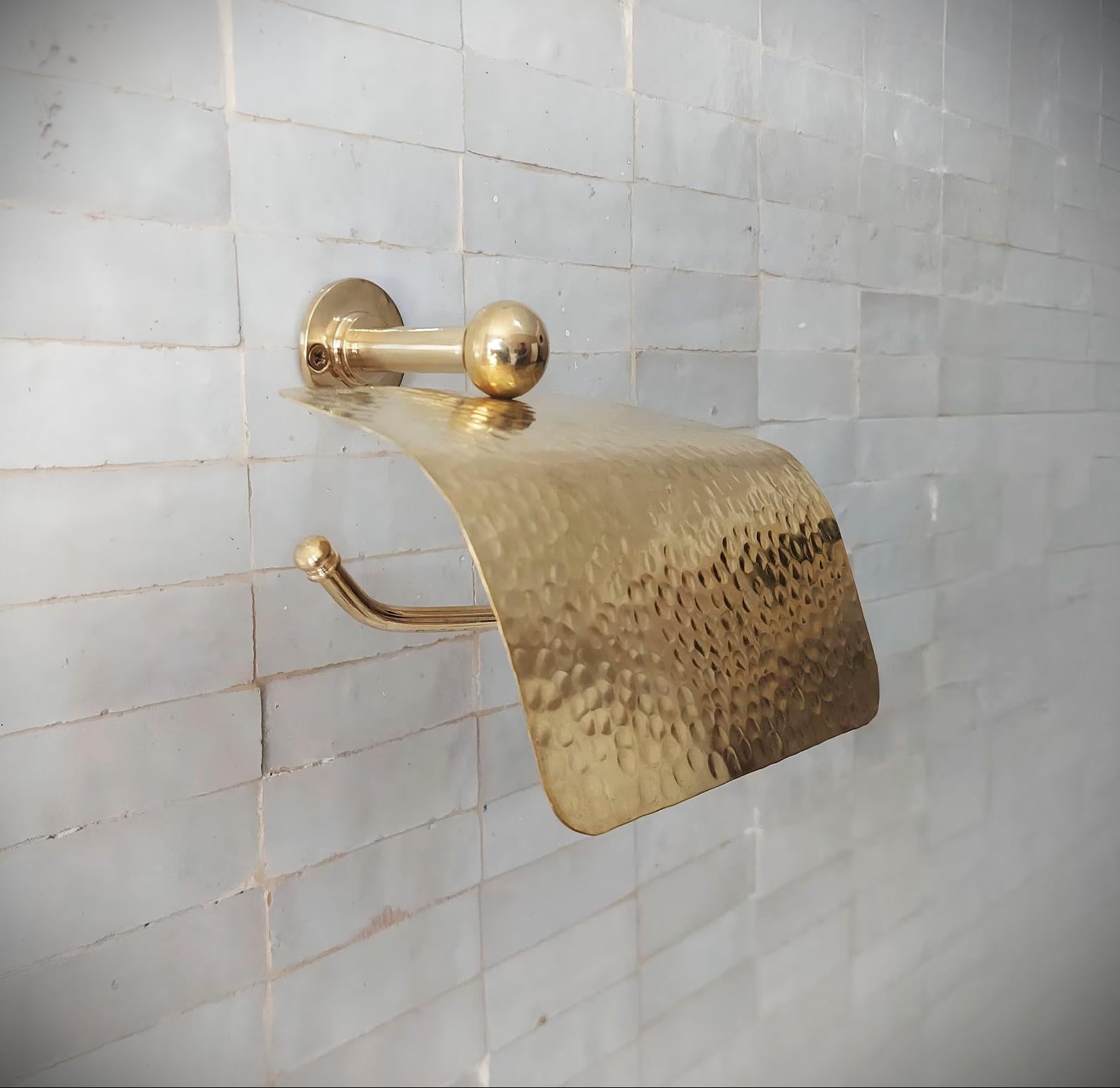 Porte-papier hygiénique en laiton martelé  à la main,Porte-rouleau de papier toilette en laiton |Accessoires muraux pour salle de bain