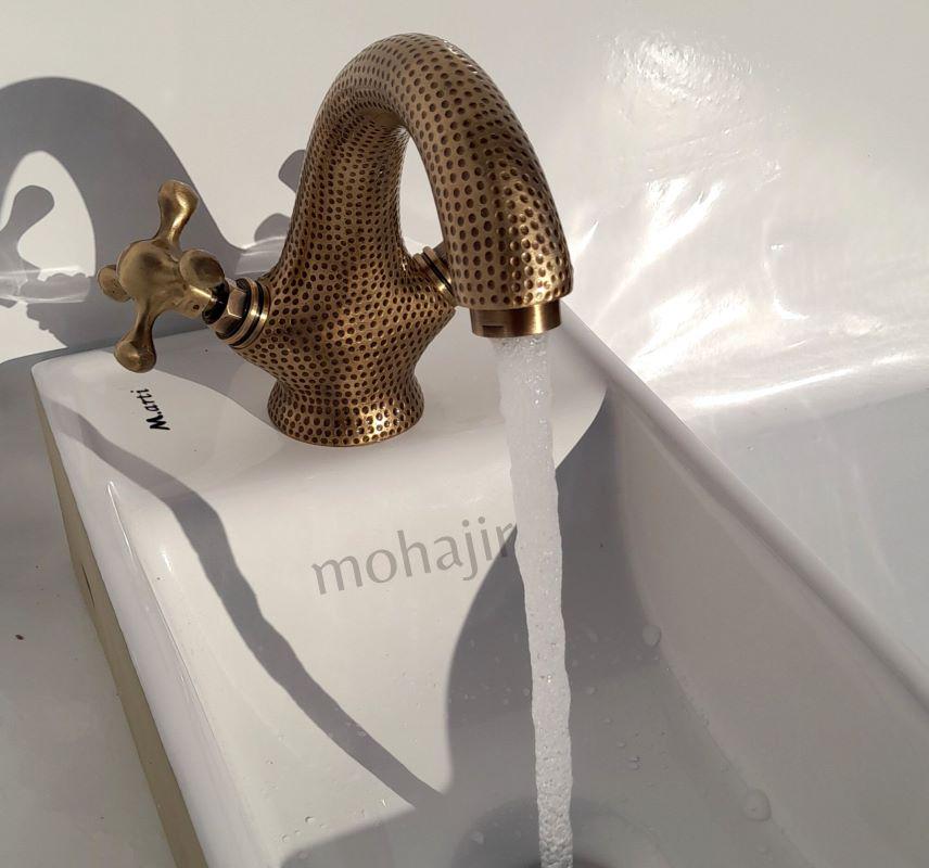 Robinet de salle de bain en laiton et bronze gravé à la main | Robinet d'évier en laiton massif de style antique martelé.Économiseur D'eau