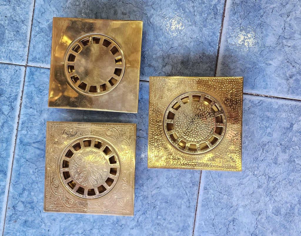 Siphon de douche en laiton non laqué, Grille de siphon de sol gravé, couvercle de siphon de salle de bain  vintage| siphon de sol