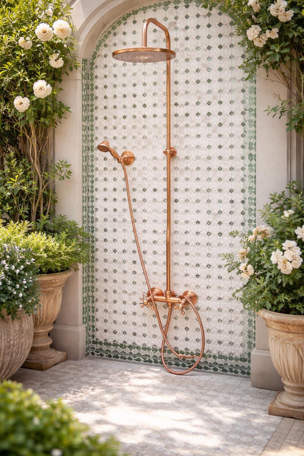 Unlacquered Solid Copper Outdoor Shower with Copper Shower Head, Vintage Copper Shower System