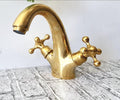 Robinet de lavabo vintage en laiton | Robinet de lavabo classique à poignées croisées,bonde escamotable