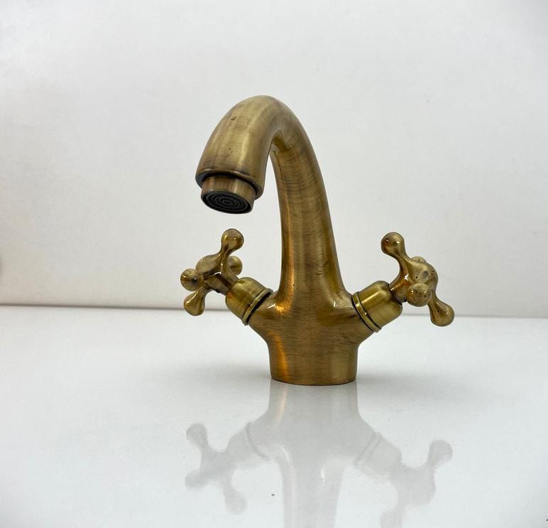 Robinet de lavabo vintage en laiton | Robinet de lavabo classique à poignées croisées