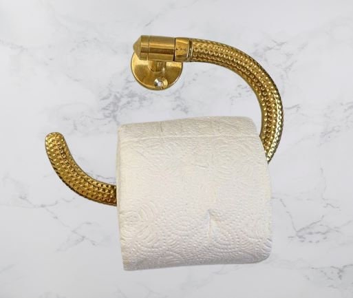 Handmade brass toilet paper holder, engraved unlacquered brass toilet paper holder, brass toilet paper dispenser