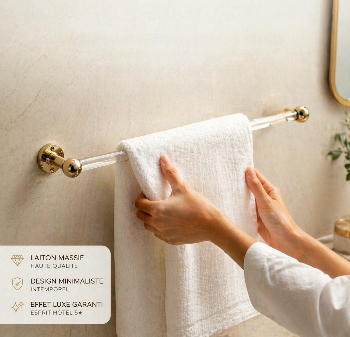 Porte-serviettes en acrylique lucite-Porte Serviette Mural Lucite et  Laiton – Accessoire Salle de Bain luxe