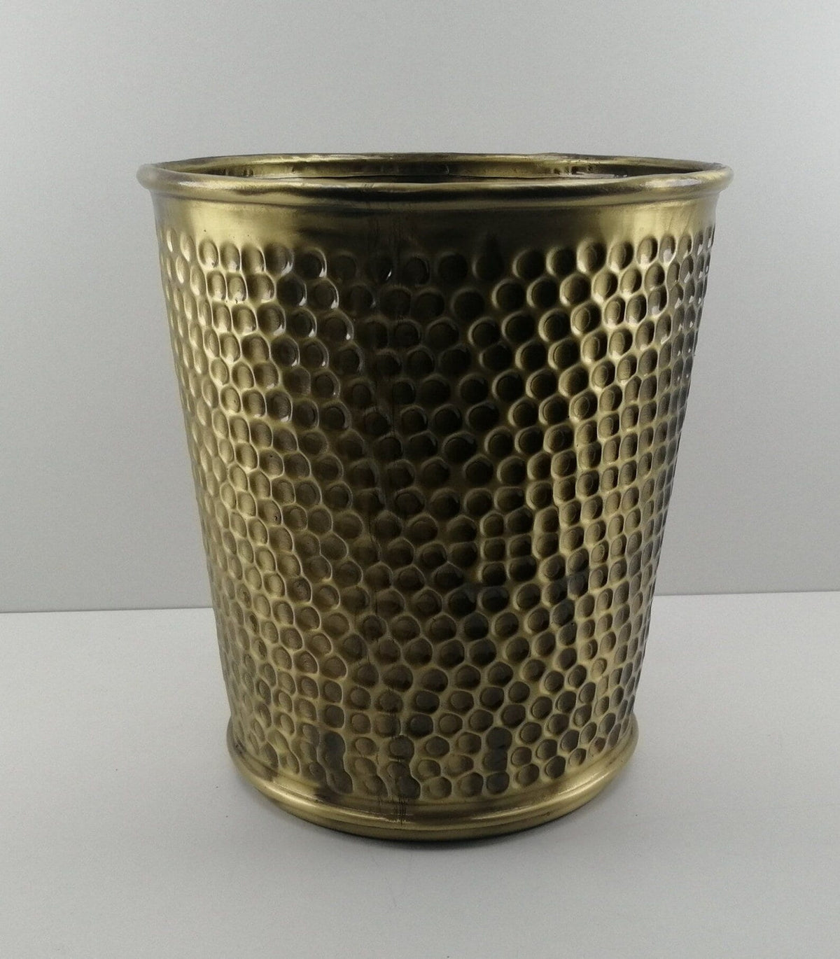 Hammered Gold Metal Waste Bin | Luxury Bathroom Trash Can Decor | Modern Metal Storage Basket