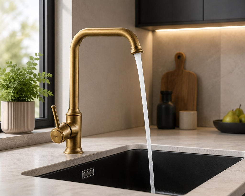 Robinet de cuisine style ancien en laiton massif – finition bronze premium-robinet pivotant en laiton massif