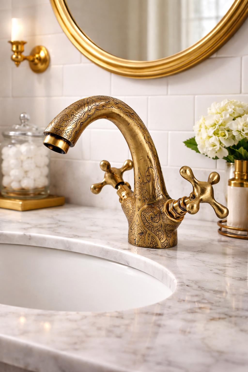 Robinet de salle de bain en laiton et bronze gravé à la main,Robinet d'évier en laiton massif de style antique,salle de bain vintage de luxe