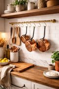 Porte ustensiles en laiton non verni avec crochets mobiles ,barre de cuisine antique en laiton, quincaillerie de cuisine en laiton