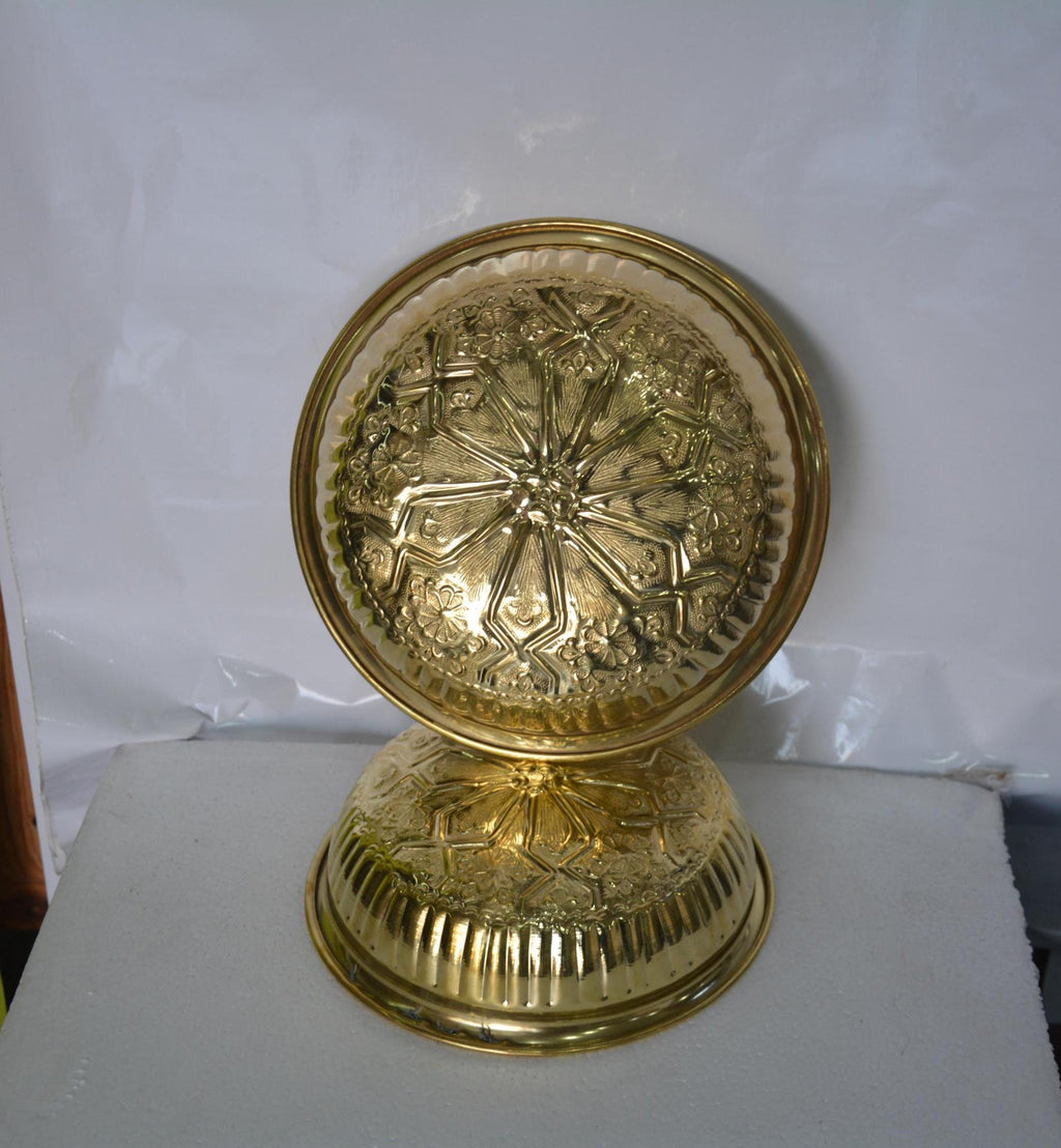 Set of 2 engraved brass bowls, handmade Moroccan hammam copper bowl