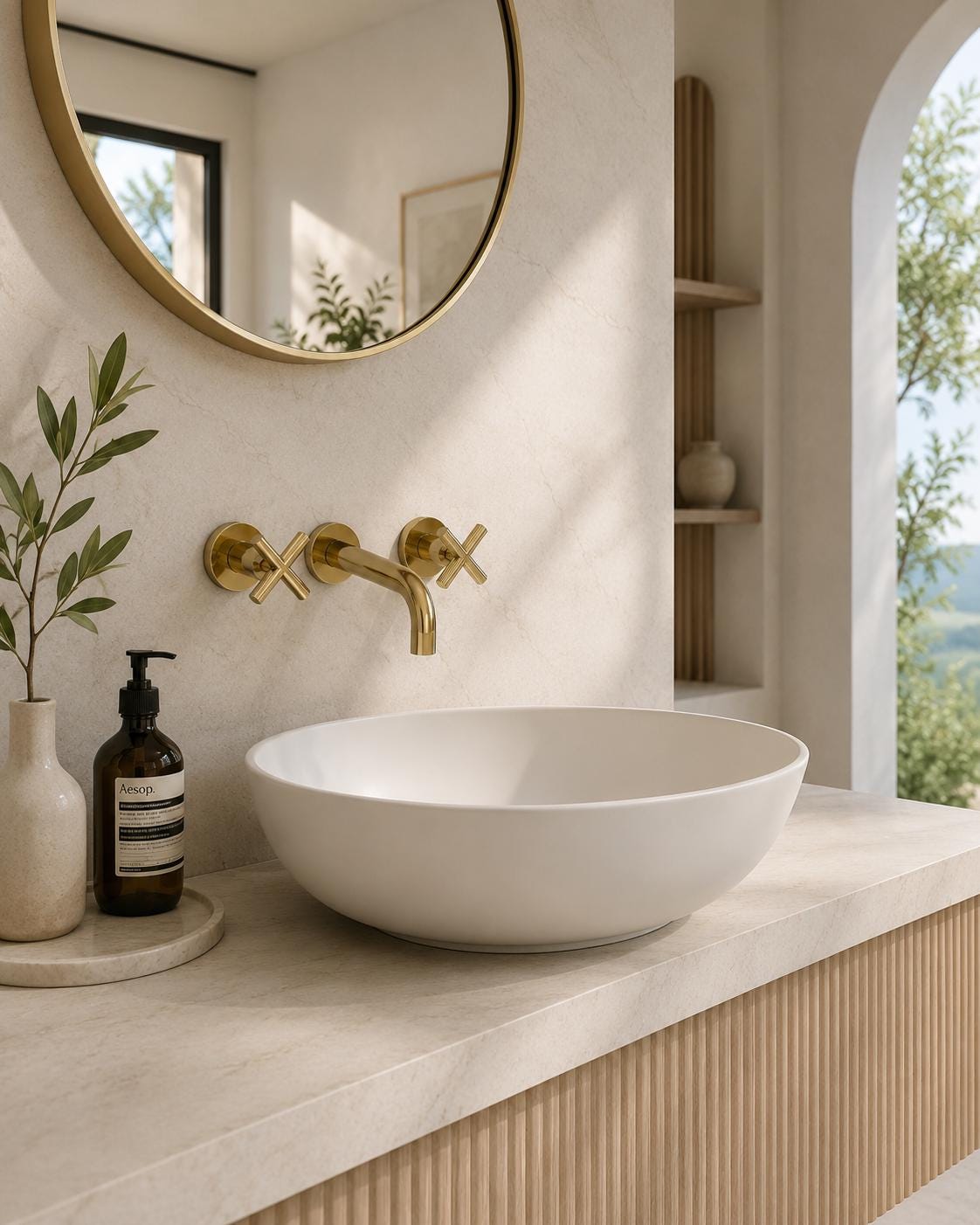 robinet de lavabo mural en laiton de luxe | Mitigeur moderne pour lavabo de salle de bain | Poignées croisées élégantes