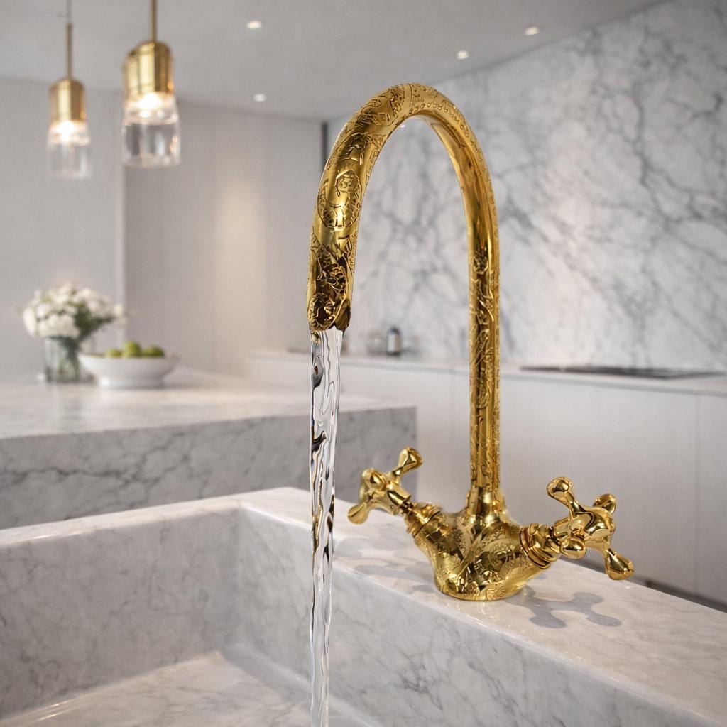 Robinet de lavabo en or poli,Robinet à double poignée avec bec haut,Mitigeur de lavabo en laiton de luxe,Accessoire classique pour la maison