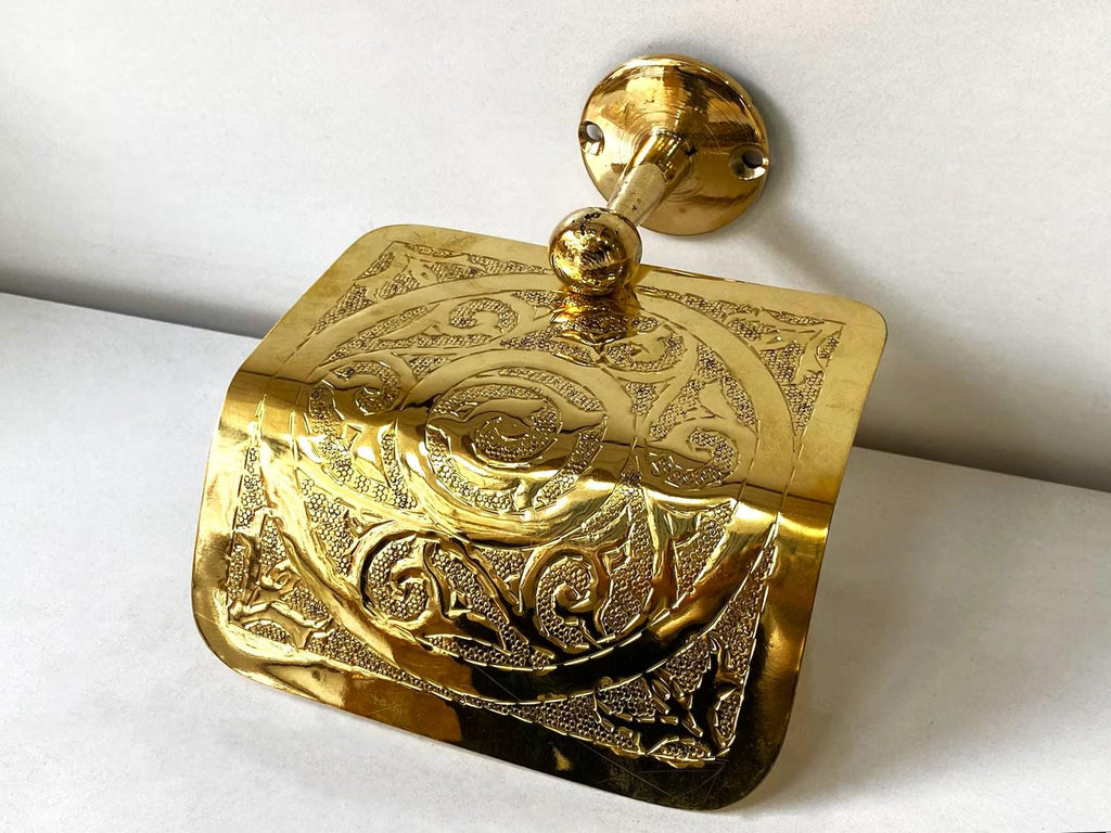 Porte-papier hygiénique en laiton gravé à la main,Porte-rouleau de papier toilette en laiton |Accessoires muraux vintage pour salle de bain