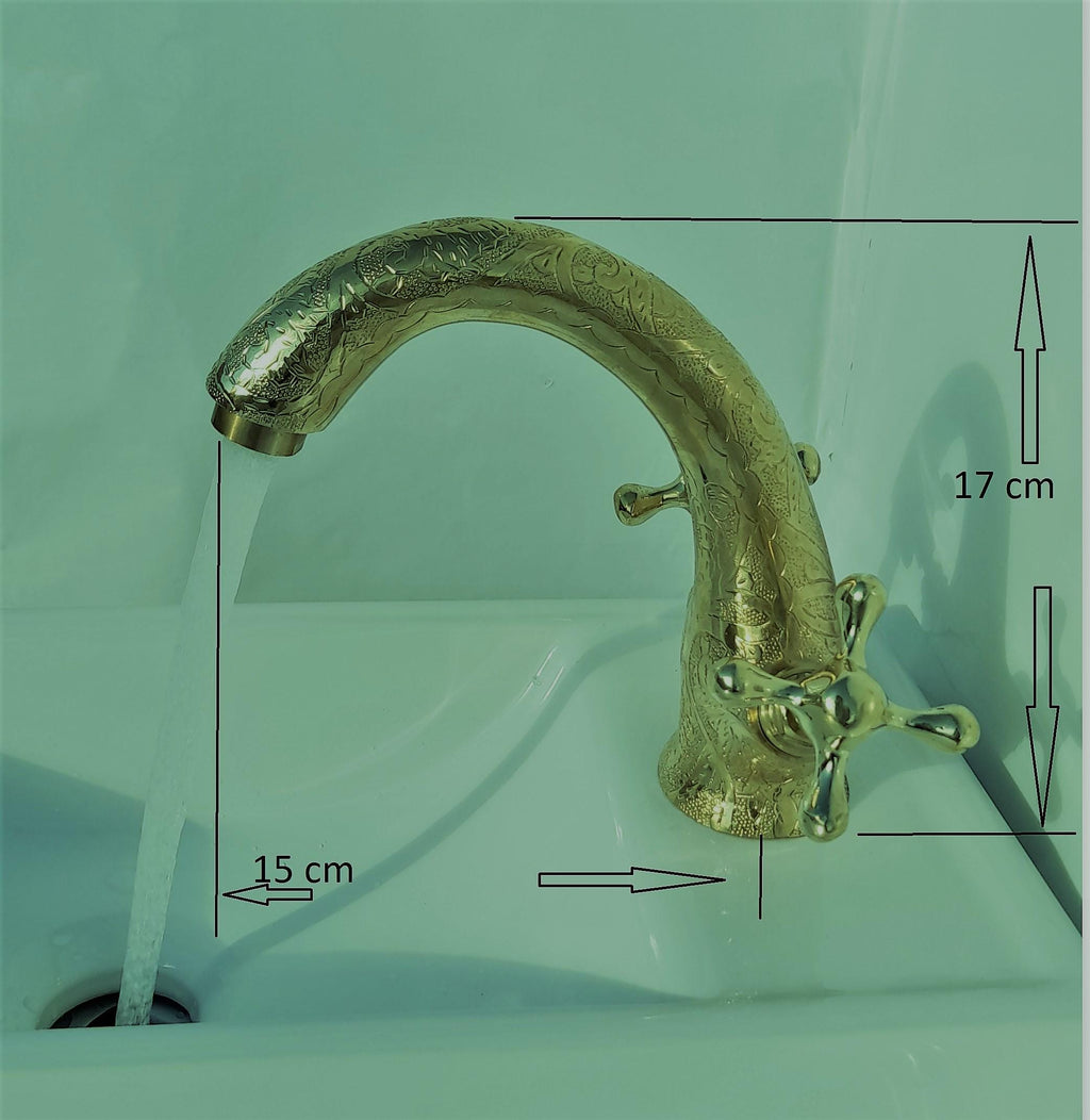 Robinet de salle de bain en laiton et bronze gravé à la main | Robinet d'évier en laiton massif de style antique martelé