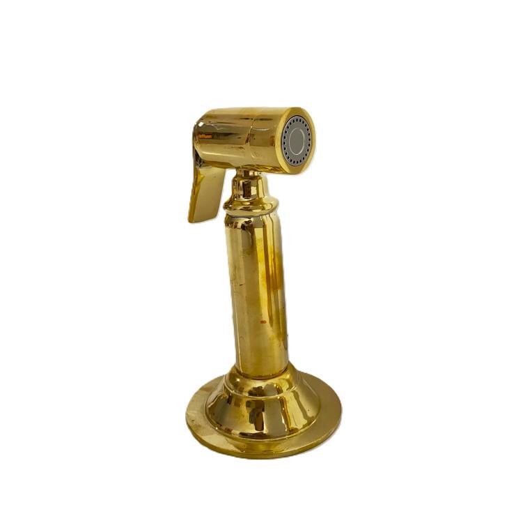 Robinet de cuisine en laiton non laqué,Robinet à poignées croisées et bec courbé avec pulvérisateur,Quincaillerie de cuisine vintage de luxe
