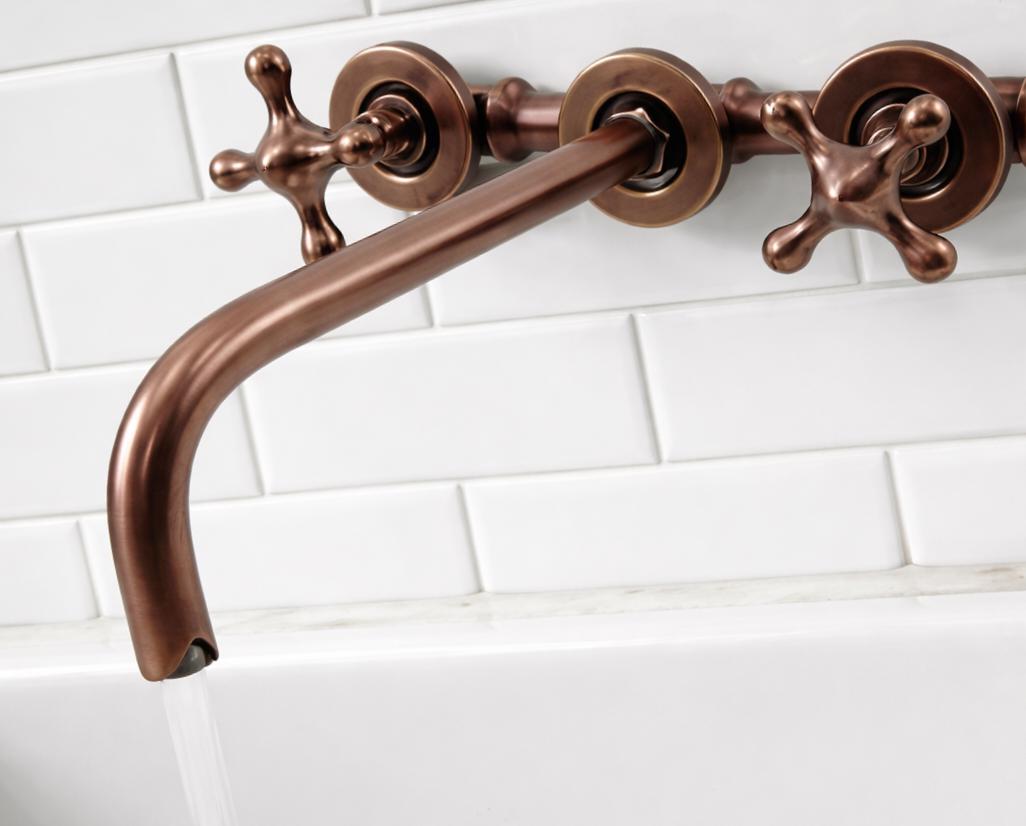 Robinet de salle de bain mural en  cuivre non laqué , robinet de meuble-lavabo mural antique