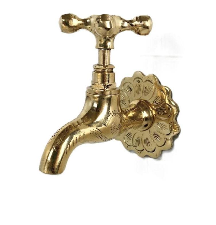 Robinet d'eau vintage en laiton non laqué | Robinet de jardin en laiton massif,  | Robinet extérieur mural marocain fait main