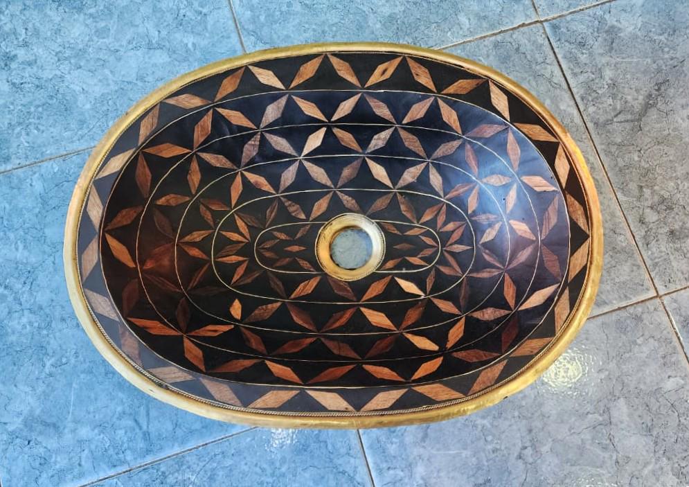 Vasque en laiton marocaine – Vasque à poser en laiton massif et résine – Lavabo artisanal fait main – Salle de bain luxe